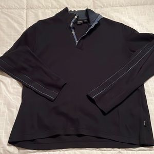 Hugo Boss blue 1/4 button up. Long sleeve with light blue details. Size Large